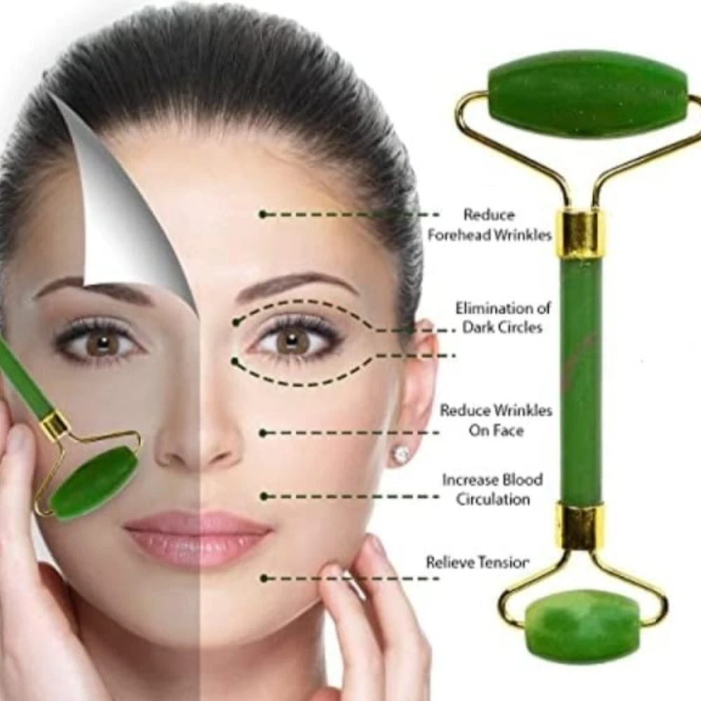Agatesvibe Roller & Gua Sha Set, Face Roller Manual Massager,Jade Applicator for Face, Neck,Body Muscle,Relaxing, Stimulating Blood Flow, Relieve Fine Lines, Wrinkles, (Green Jade)