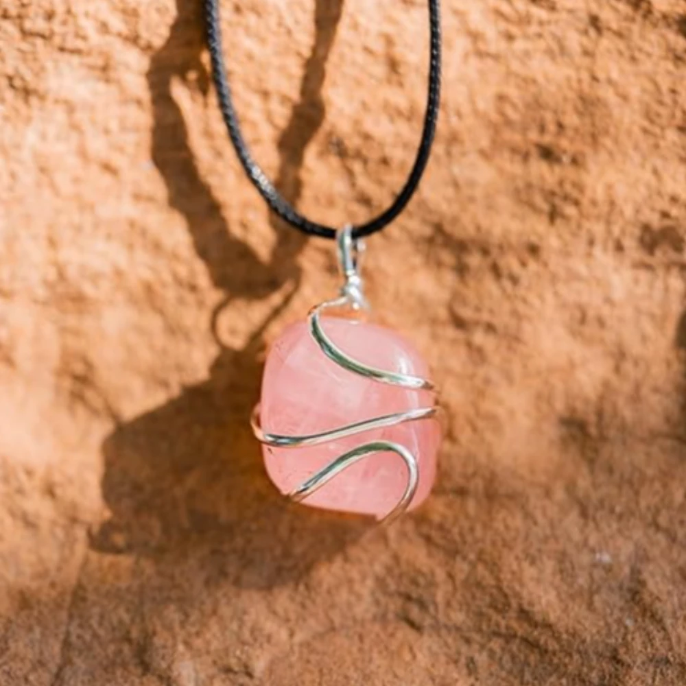 Agatesvibe Healing Crystal Pendant Necklace for Women – Handmade Jewelry with Ethically Sourced Genuine Crystals & Healing Stones (Pack of 1) (Rose Quartz)