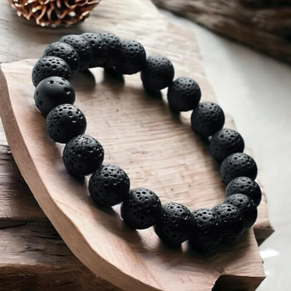 Agatesvibe Natural Certified 8mm Healing Crystal Bracelet | Unisex Stretchable Design | Chakra Balancing, Inner Peace & Abundance for Overall Well-being (Pack of 1) (Lava Stone)