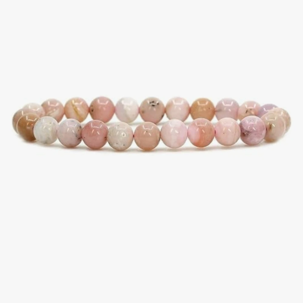 Agatesvibe Handmade Semi-Precious Gemstone Beaded Bracelet – 8mm Round Stretch Bracelet (7") for Unisex (Pack of 1) (Pink Opal)