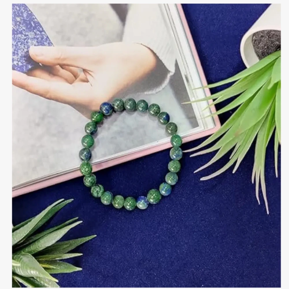 Agatesvibe Handmade Gem Semi Precious Gemstone 8mm Round Beads Stretch Bracelet (Chrysocolla)