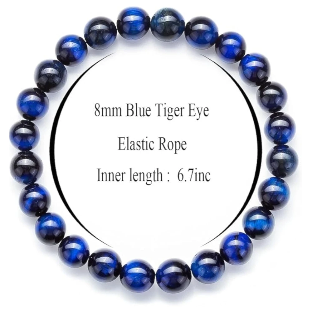 Agatesvibe "Men Women 8mm Natural Stone Beads Bracelet – Elastic Agate Yoga Healing Energy Bracelet Bangle – Unisex Jewelry for Meditation & Balance (Blue Tiger Eye)