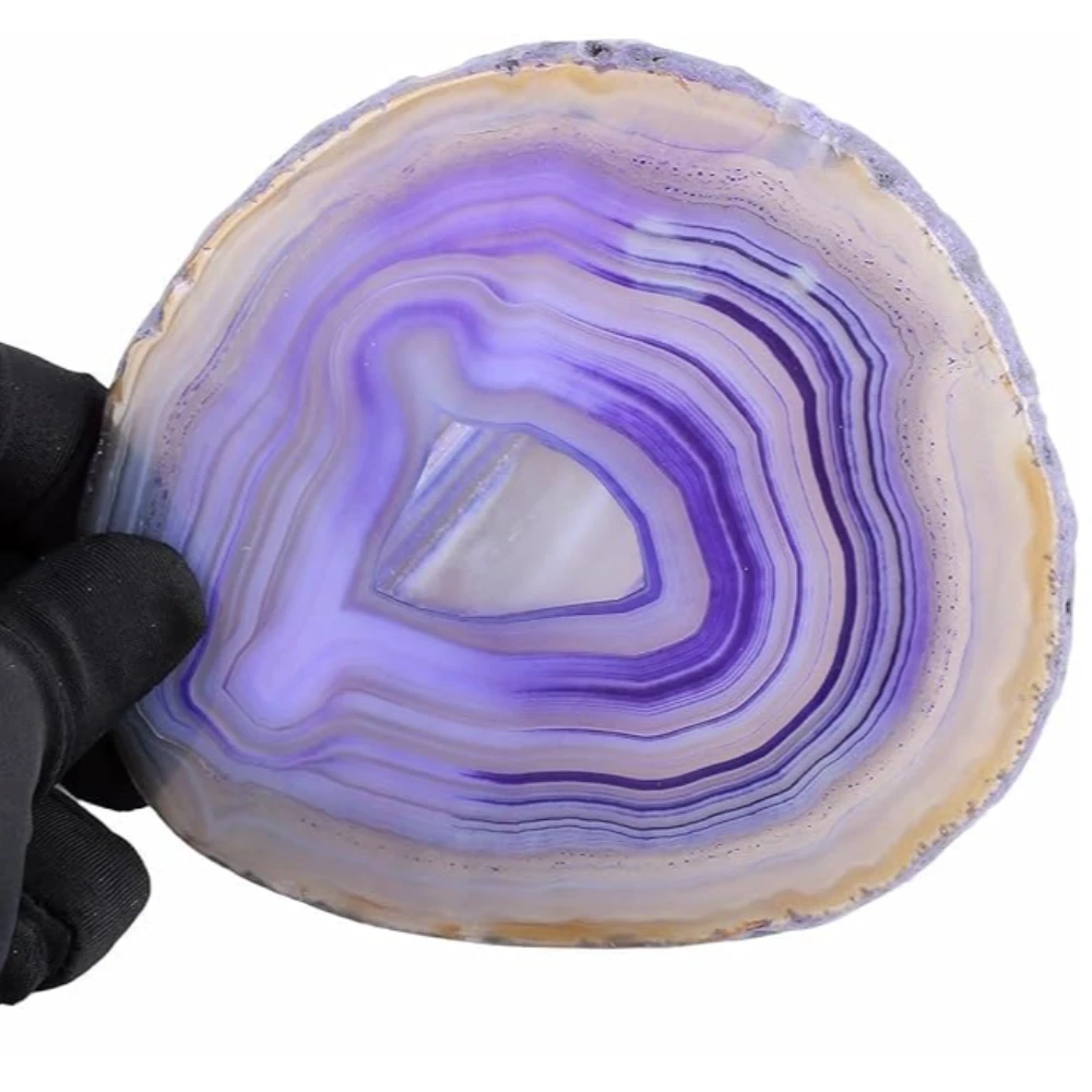 Agatesvibe 1 PC Natural Agate Slice Geode Stone – Irregular Crystal for Home Decor, Place Card Holder, Healing Stone Collection (Purple)