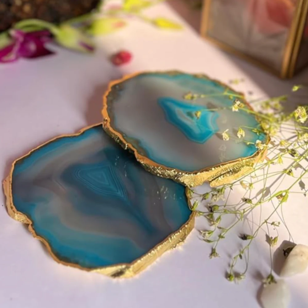 Agatesvibe Brazilian Agate Stone Coaster Beautiful Coaster Fit for Tea Cups Coffee Mugs and Glasses Perfect Table Accessories Tableware (1, Turquoise)