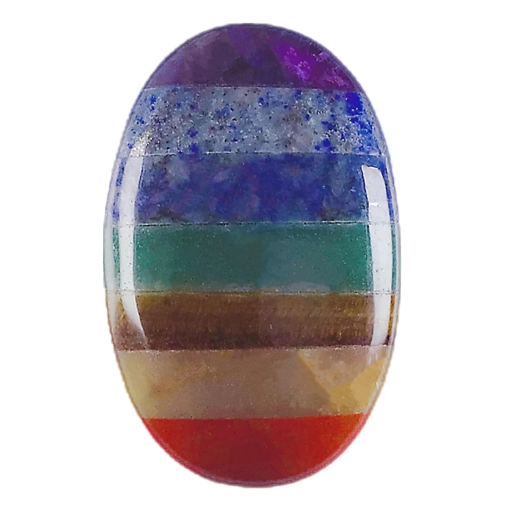 Agatesvibe Natural Palm Stone Crystal – Polished Chakra Reiki Healing Oval Worry Stone for Anxiety & Stress Relief Therapy (Pack of 1) (7 Chakra)