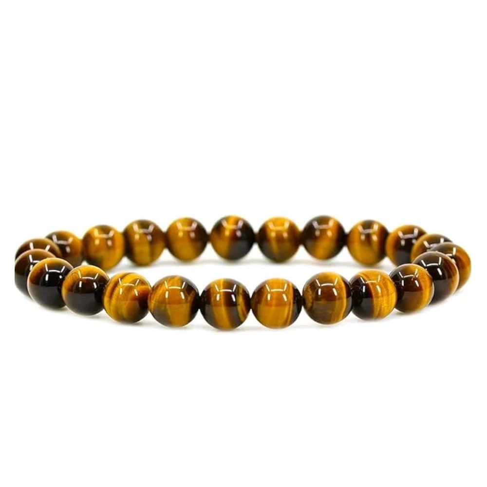 Agatesvibe Handmade Gem Semi-Precious Gemstone 8mm Round Beads Stretch Bracelet – 7" Unisex (Pack of 1) (Golden Tiger Eye)