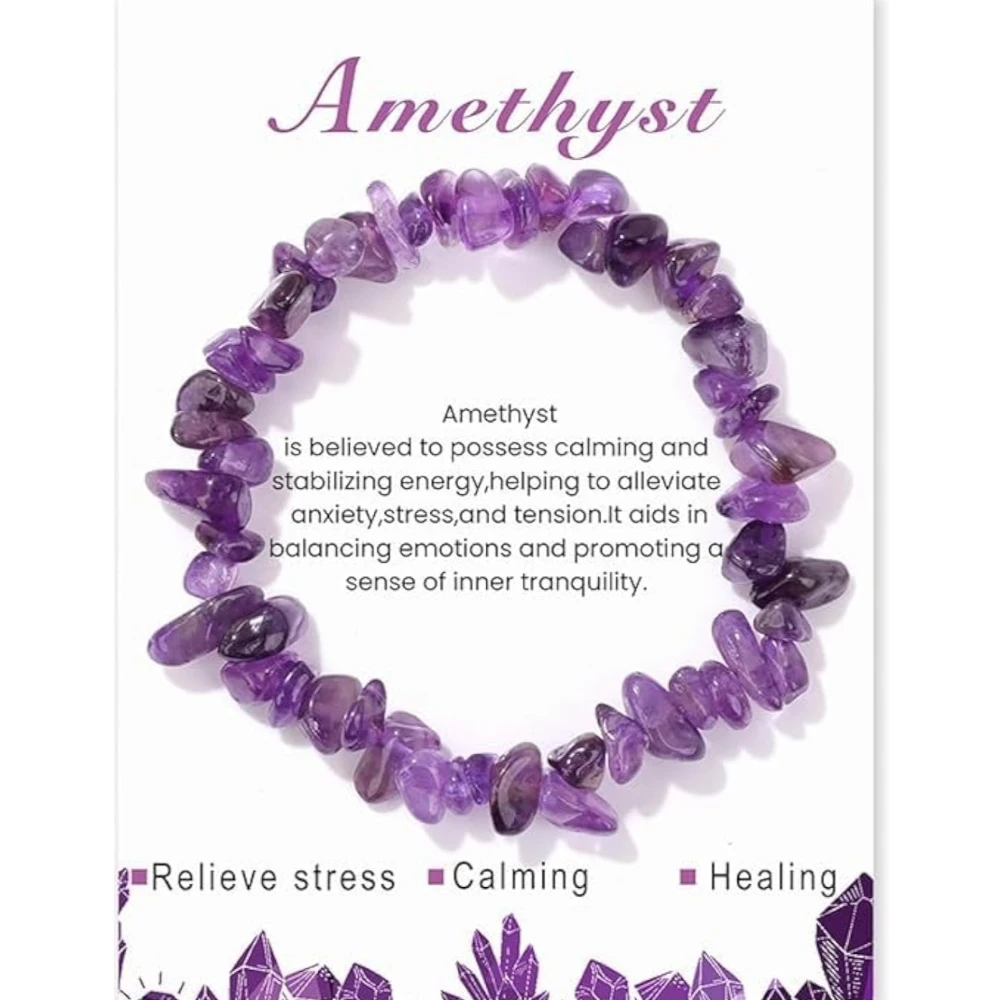 Agatesvibe Crystals Stretch Bracelet Irregular Beads Stretch Healing Crystals Chips Natural Gemstone for Women Jewelry Reiki Meditation (Pack of 1) (Deep Amethyst)