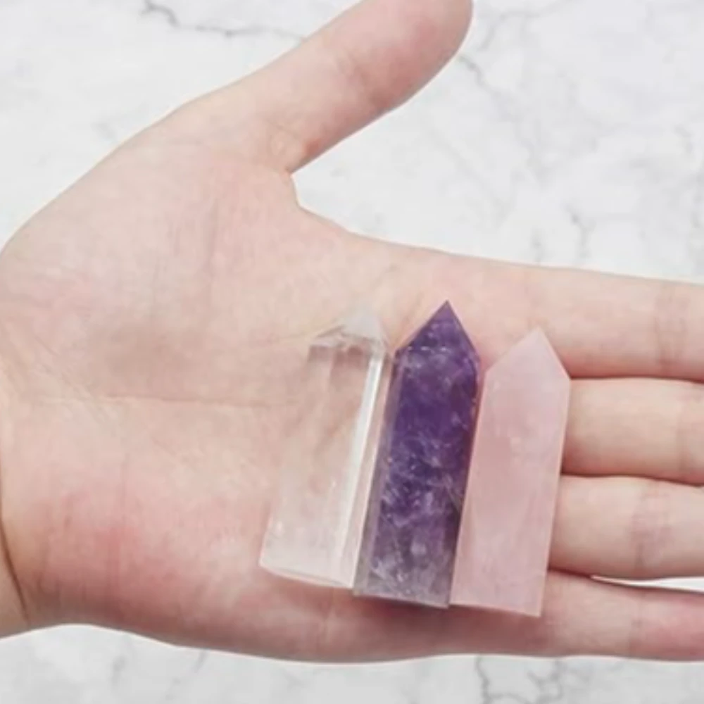 Agatesvibe Goege Bailey Amethyst Crystal Wand – Healing Stone | Faceted Reiki Chakra Meditation Tool for Energy Balancing & Spiritual Therapy (Pink Rose Quartz,clear Quartz,purple Amethyst)