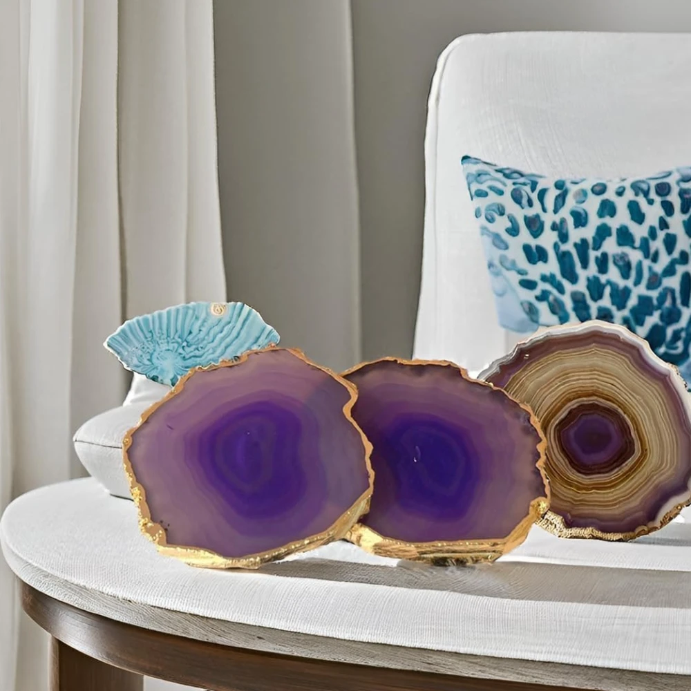 Agatesvibe Brazilian Agate Stone Coaster Beautiful Coaster Fit for Tea Cups Coffee Mugs and Glasses Perfect Table Accessories Tableware (5, Purple)
