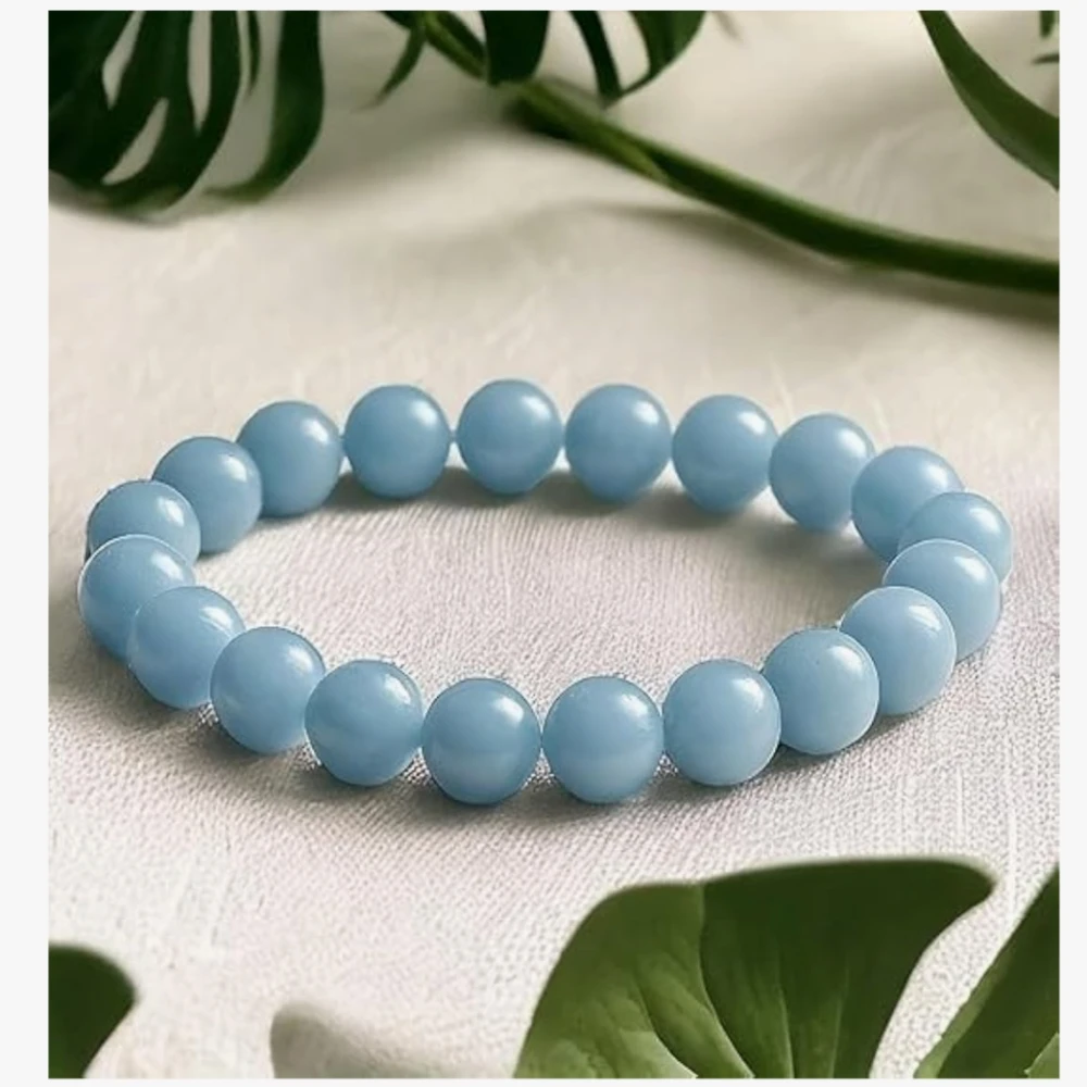 Agatesvibe Natural Certified 8mm Healing Crystal Bracelet | Stretchable, Suitable for Men and Women | for Chakra Balancing, Inner Peace, Abundance, and overall Well-being (Pack of 1) (Angelite)