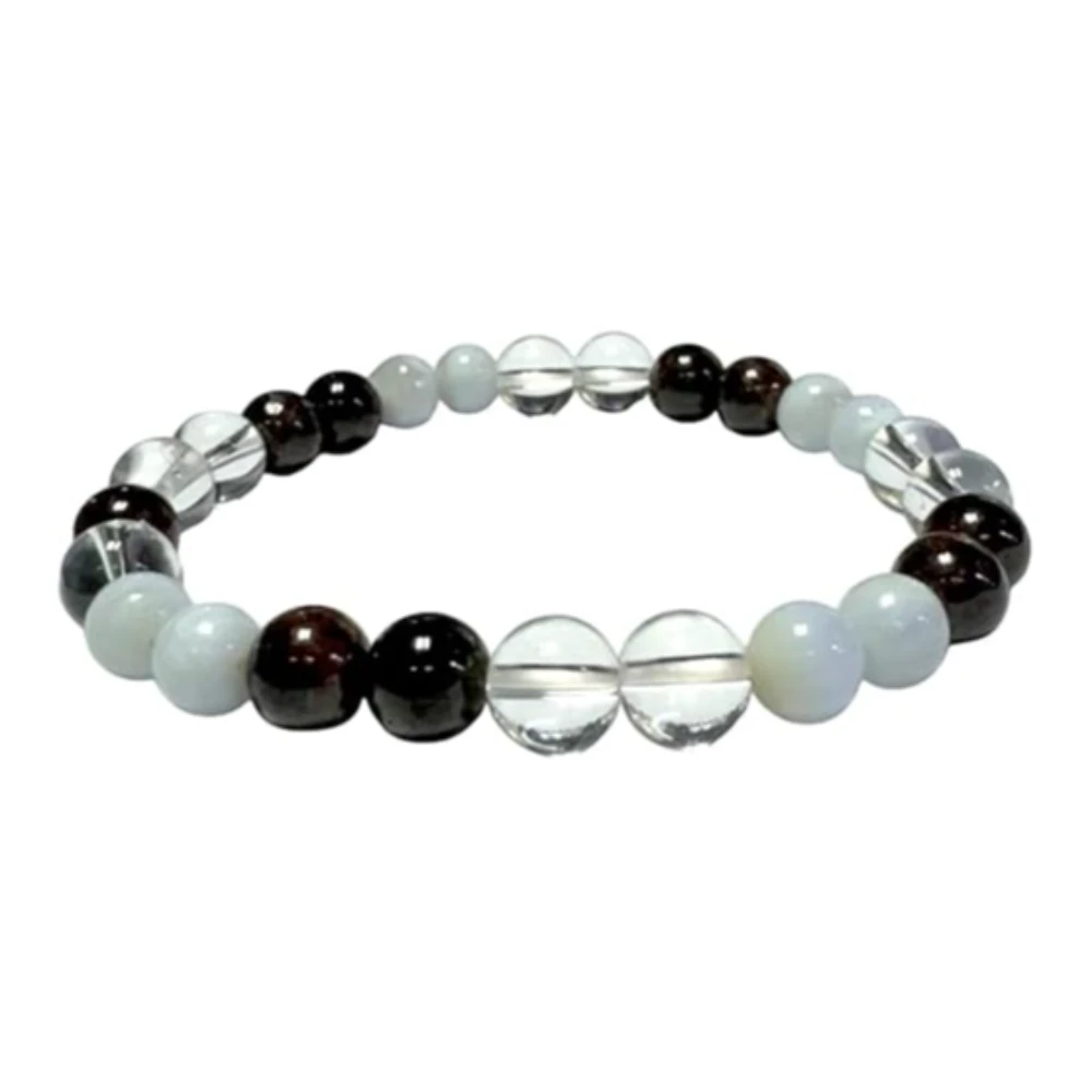 Agatesvibe Aries Zodiac Bracelet Blue Lace Agate, Clear Quartz & Garnet Bracelet | 8mm Healing Crystal Beads (Pack of 1)