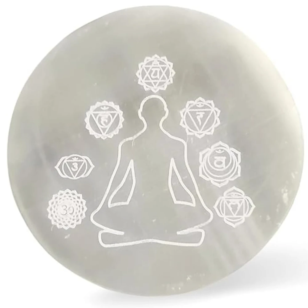 Agatesvibe Round Selenite Crystal Charging Plate - Natural Selenite Stone for Crystal Charging & Vastu (Selenite)
