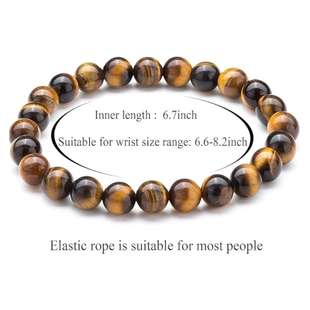 Agatesvibe "Men Women 8mm Natural Stone Beads Bracelet – Elastic Agate Yoga Healing Energy Bracelet Bangle – Unisex Boho Jewelry for Meditation & Balance (3 Pcs Set Tiger Eye)