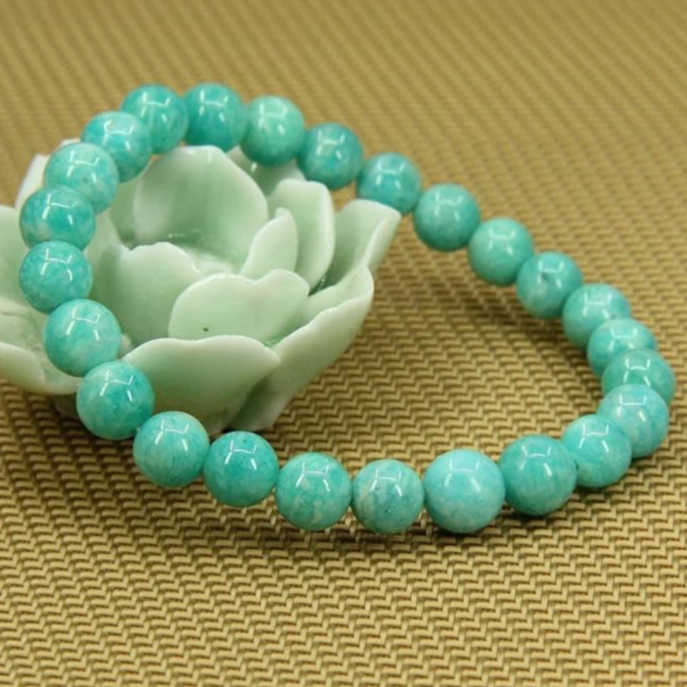 Agatesvibe Handmade Gem Semi Precious Gemstone 8mm Round Beads Stretch Bracelet 8mm Bead Size (Amazonite)