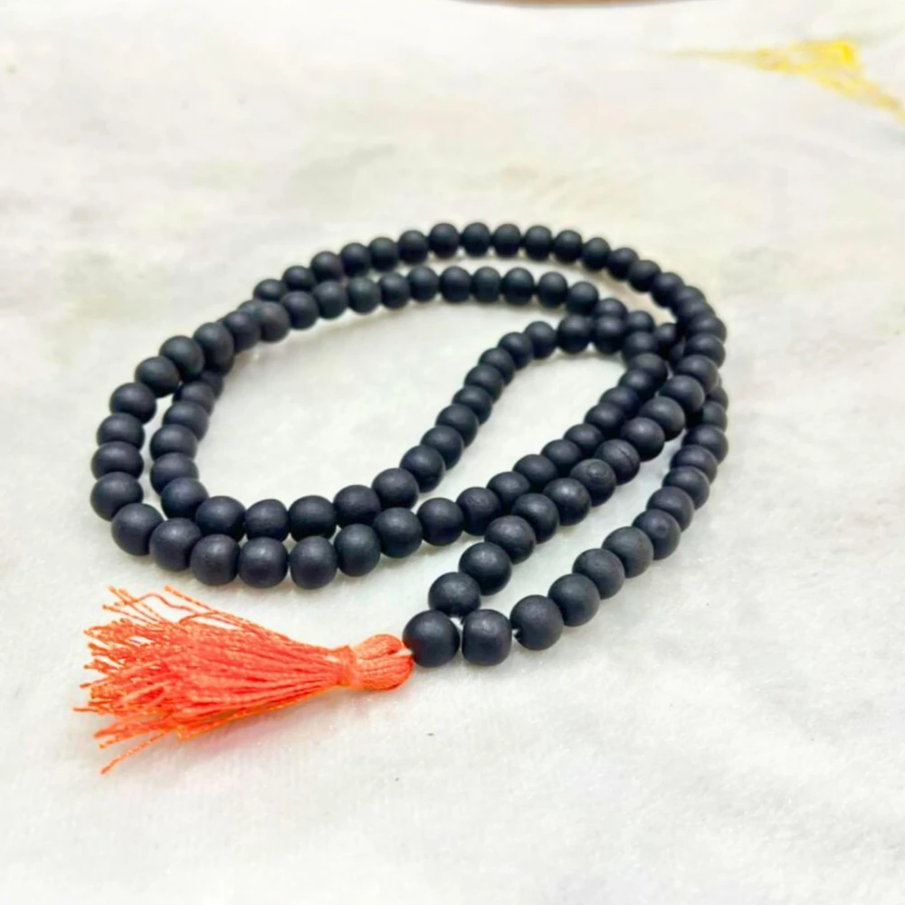 Men 100% Natural Unpolished Karungali Malai | Original 8mm Black Ebony Wood Mala | Natural Karungali Beads for Meditation, Protection & Spiritual Healing | Authentic Ebony Necklace (Pack of 1)