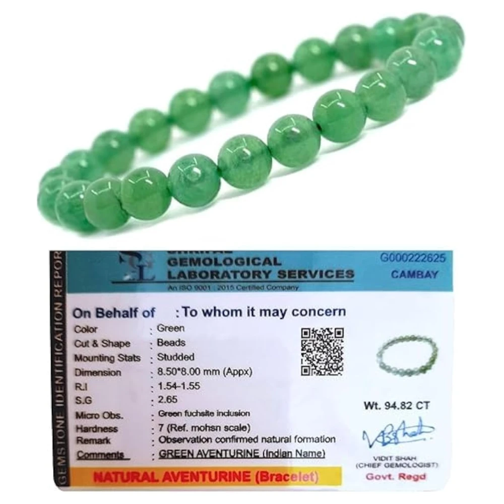 Agatesvibe Natural Certified 8mm Healing Crystal Bracelet | Unisex Stretchable Design | Chakra Balancing, Inner Peace & Abundance for Overall Well-being (Pack of 1) (Green Jade)