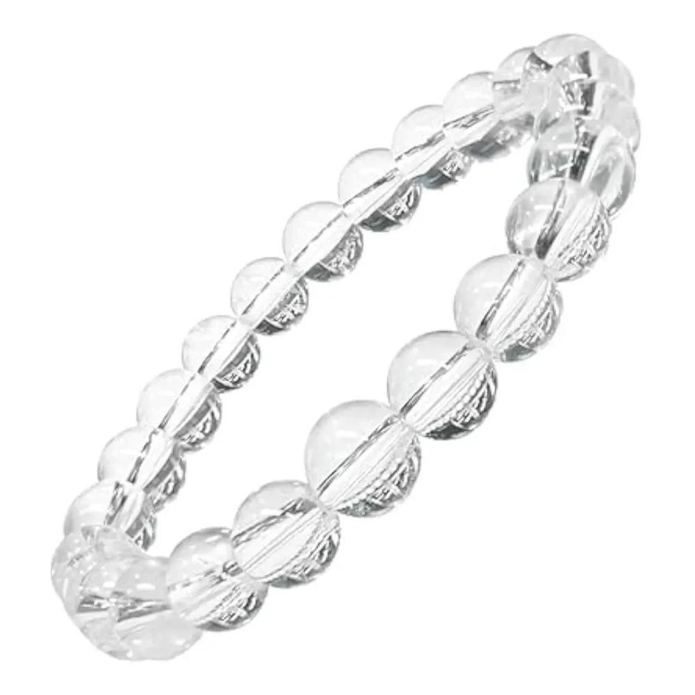 Agatesvibe Handmade Gem Semi Precious Gemstone 8mm Round Beads Stretch Bracelet (Clear Quartz)
