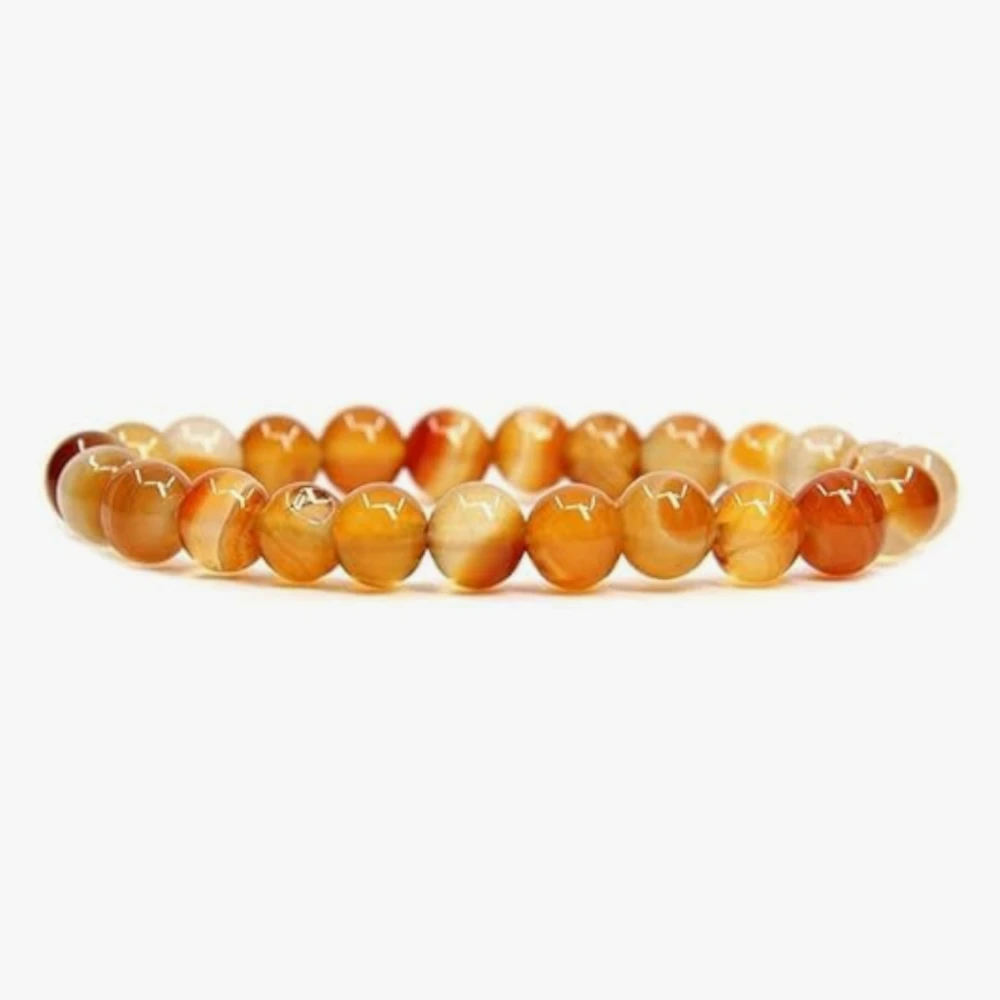 Agatesvibe Handmade Semi-Precious Gemstone Beaded Bracelet – 8mm Round Stretch Bracelet (7") for Unisex (Pack of 1) (Orange Sea Sediment Jasper)