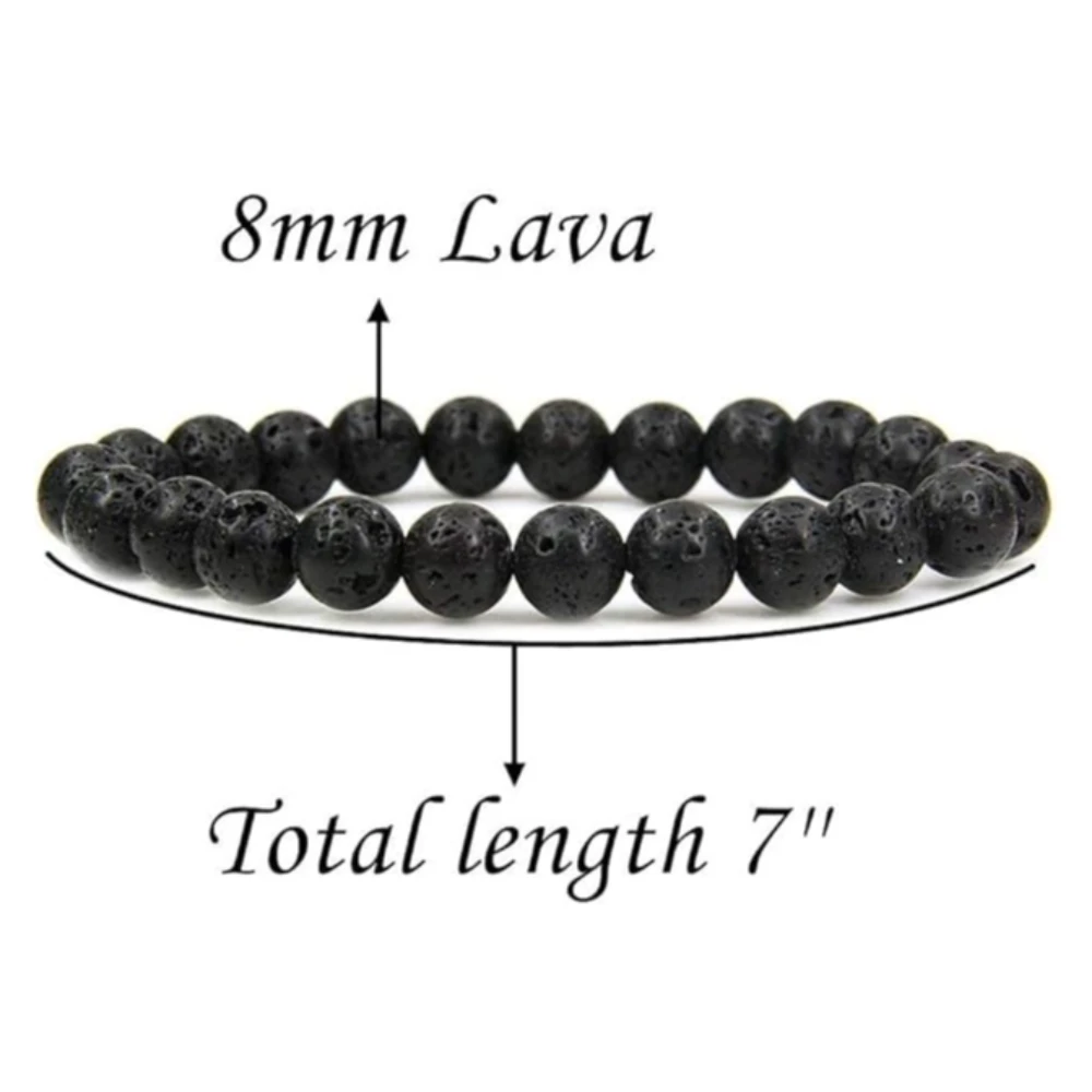 Agatesvibe Handmade Gem Semi Precious Gemstone 8mm Round Beads Stretch Bracelet 8mm Bead Size (Black Lava)