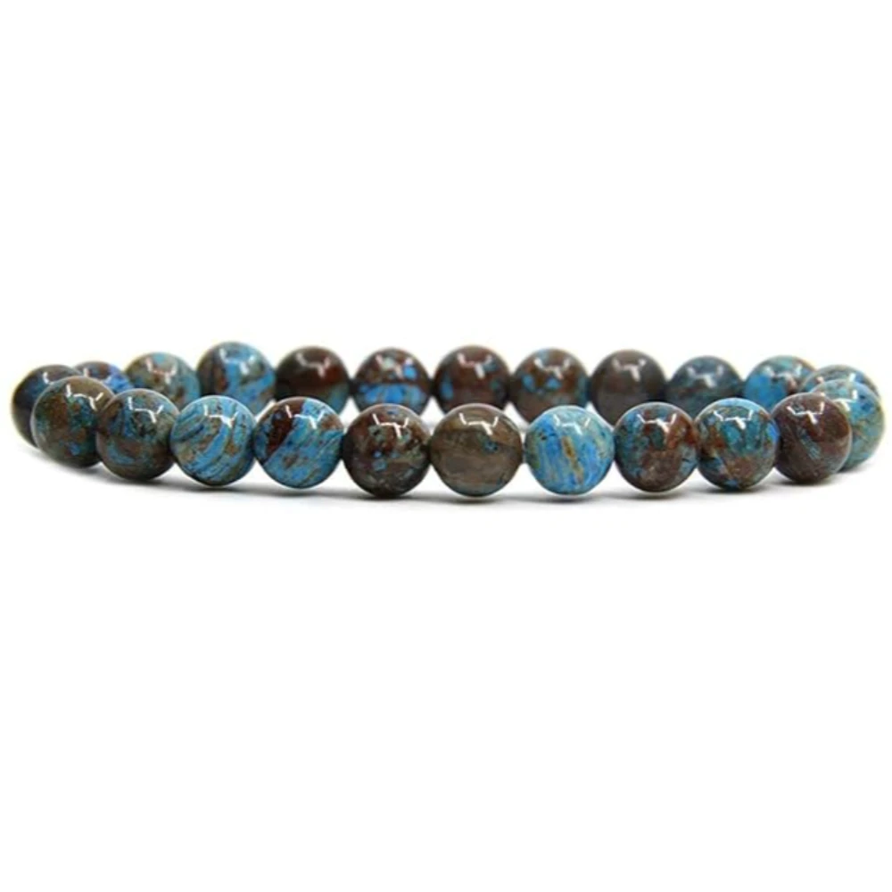 Agatesvibe Handmade Gem Semi Precious Gemstone 8mm Round Beads Stretch Bracelet 8mm Bead Size (Blue Wood Veins Jasper)