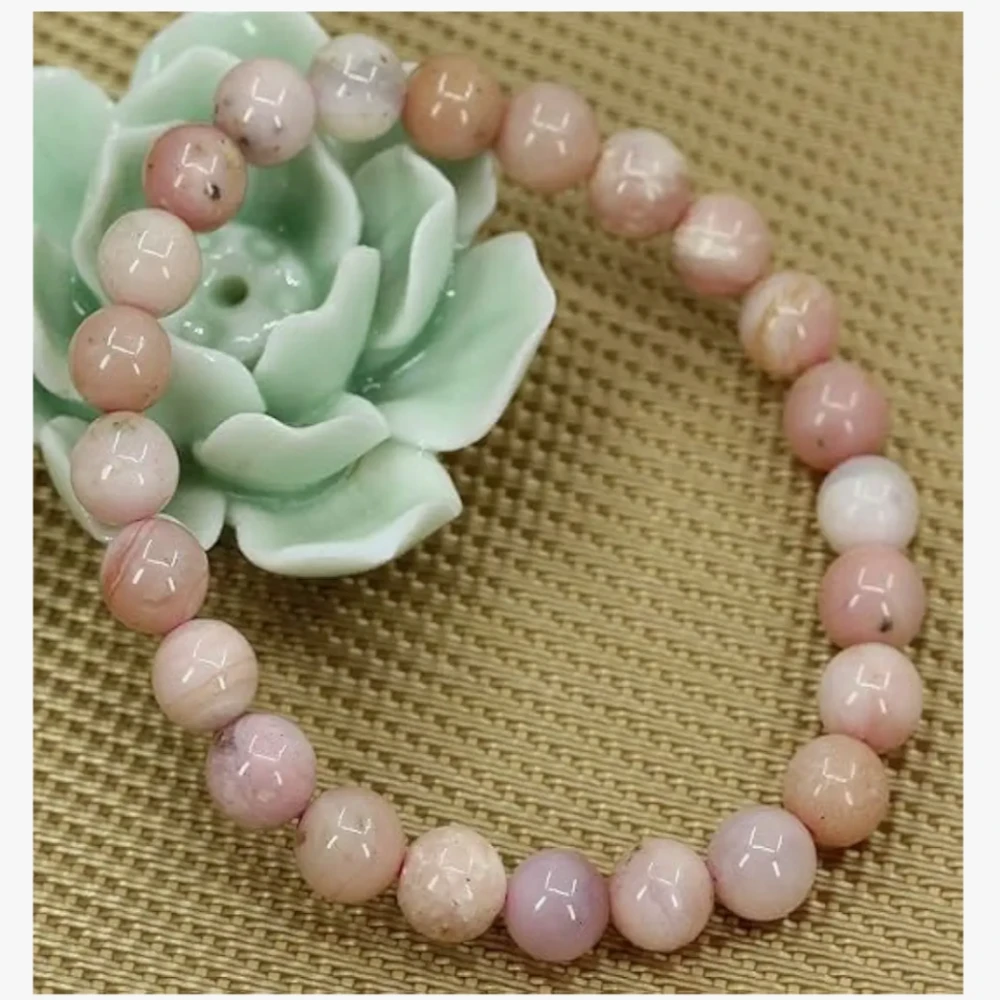 Agatesvibe Handmade Semi-Precious Gemstone Beaded Bracelet – 8mm Round Stretch Bracelet (7") for Unisex (Pack of 1) (Pink Opal)