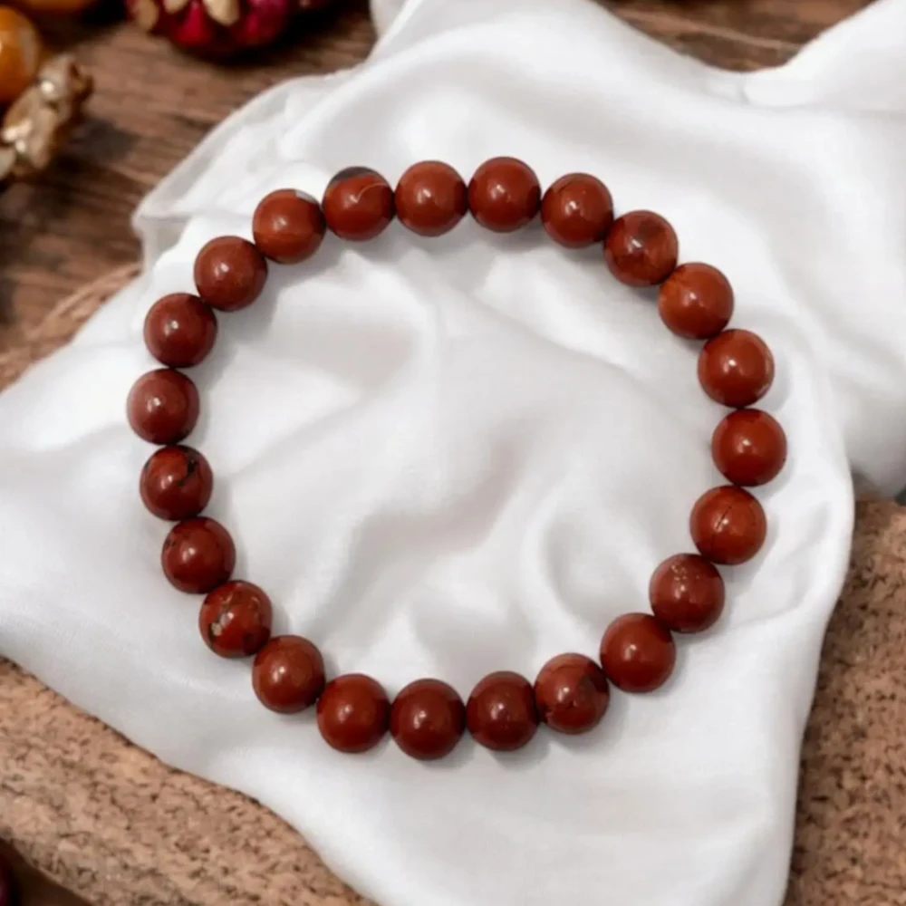 Agatesvibe "Natural Red Jasper Bracelet with Lab Certificate – 8MM Beads for Men & Women | Root Chakra Balance, Reiki Healing, Good Luck & Prosperity(Pack of 1)
