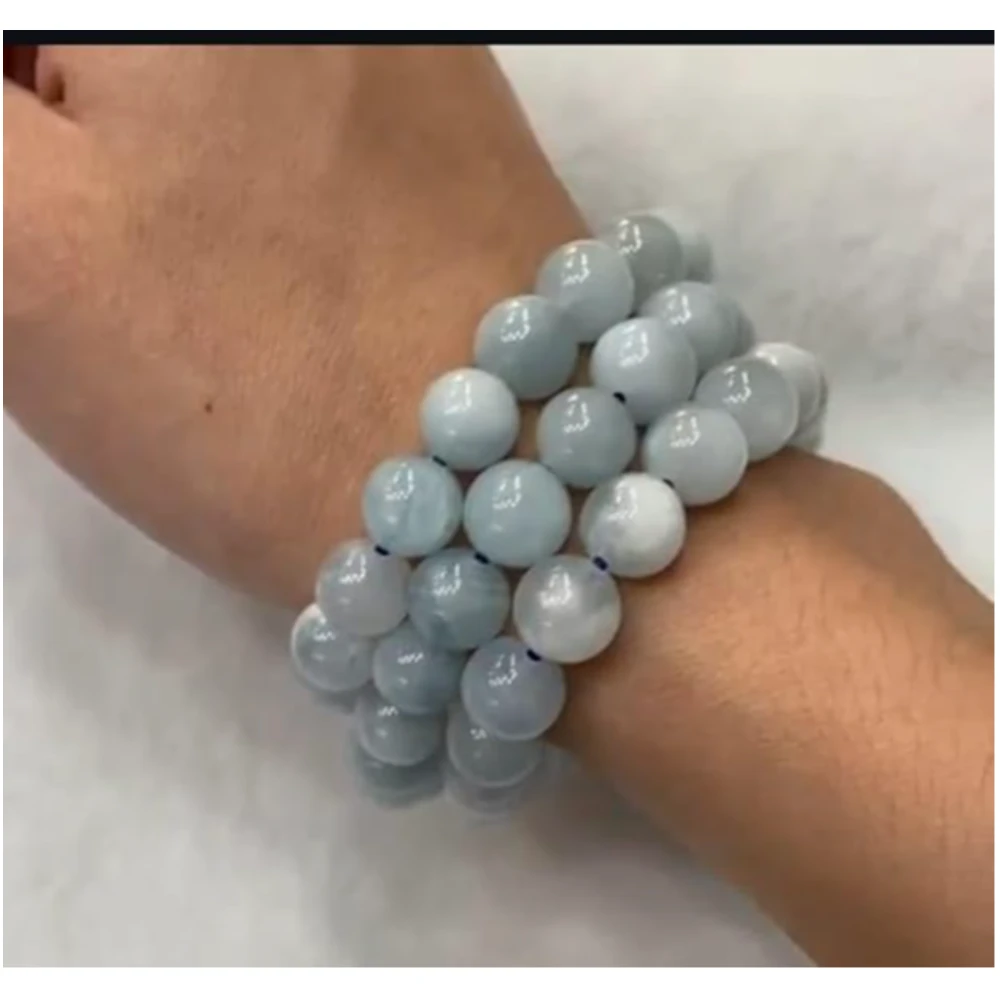 Natural Aquamarine Bracelet for Men and Women – Single Circle Beaded Bracelet – Healing Crystal Energy Jewelry – Handmade Gemstone Wristband (Pack of 1)