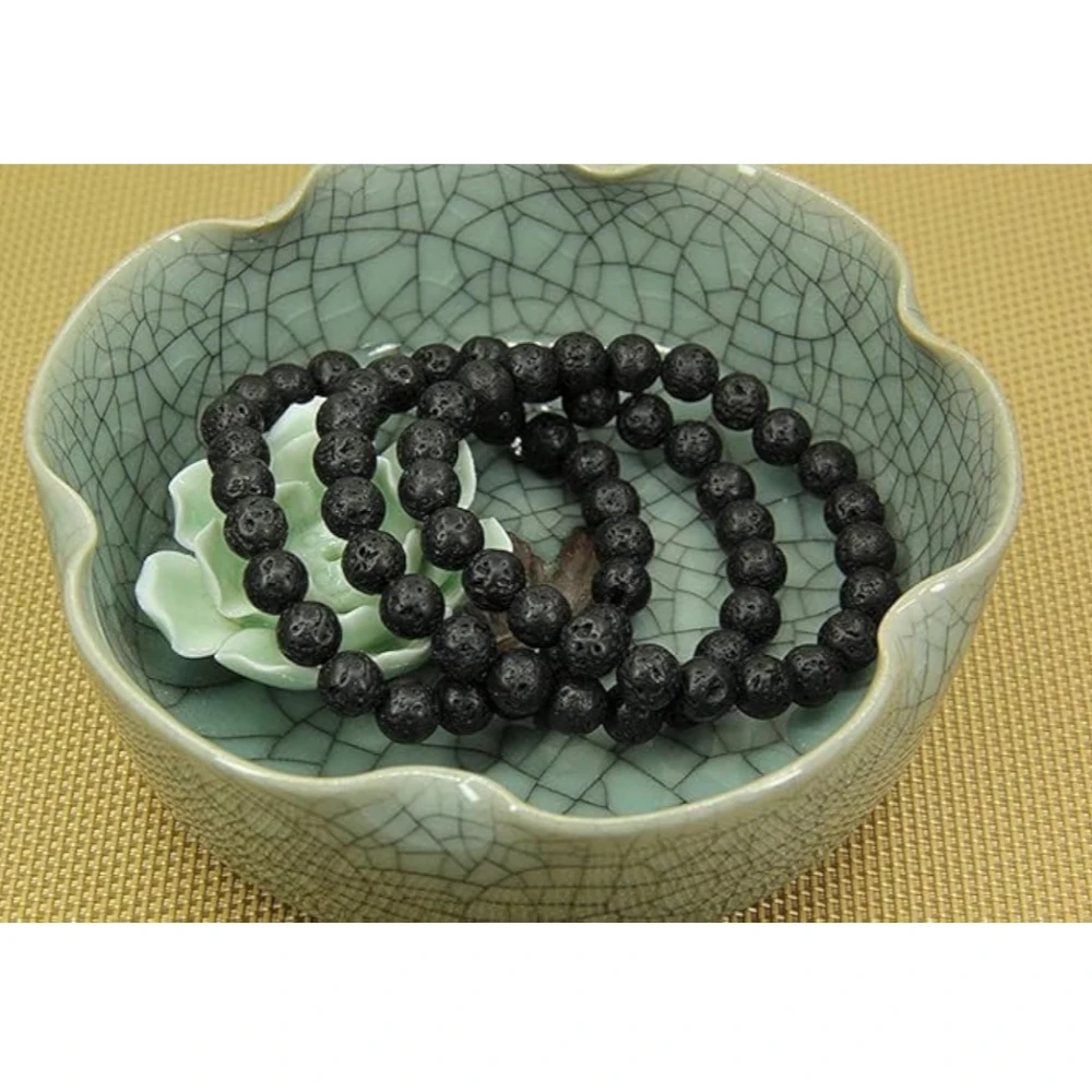 Agatesvibe Handmade Gem Semi-Precious Gemstone 8mm Round Beads Stretch Bracelet – 7" Unisex (Pack of 1) (Black Lava)