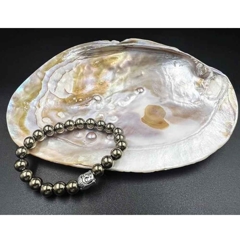 Agatesvibe Buddha Natural Crystal Healing Gemstone Chakra Bracelet Charm Jewelry for Men & Women, Bead Size 8 mm,(PAck of 1) (Hematite with Buddha Head)