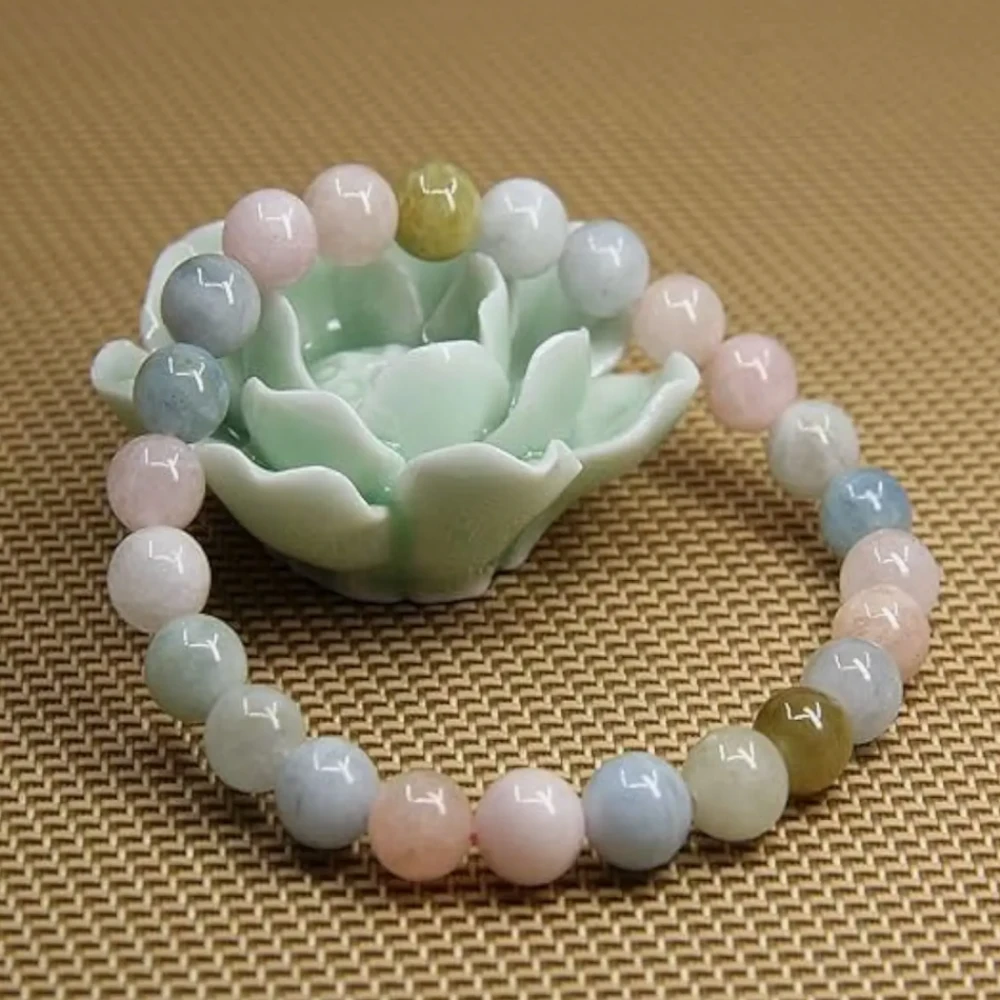 Agatesvibe Handmade Semi-Precious Gemstone Beaded Bracelet – 8mm Round Stretch Bracelet (7") for Unisex (Pack of 1) (Morganite Beryl Aquamarine)
