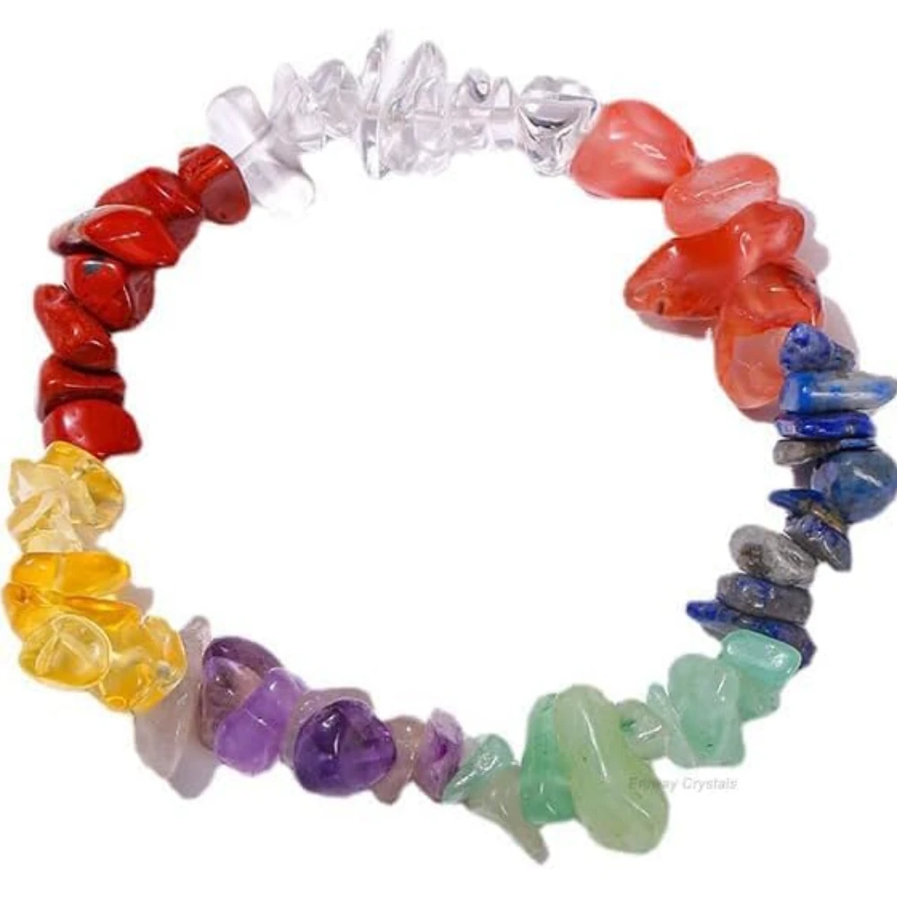 Agatesvibe Crystals Stretch Bracelet Irregular Beads Stretch Healing Crystals Chips Natural Gemstone for Women Jewelry Reiki Meditation (Pack of 1) (7 Chakra)