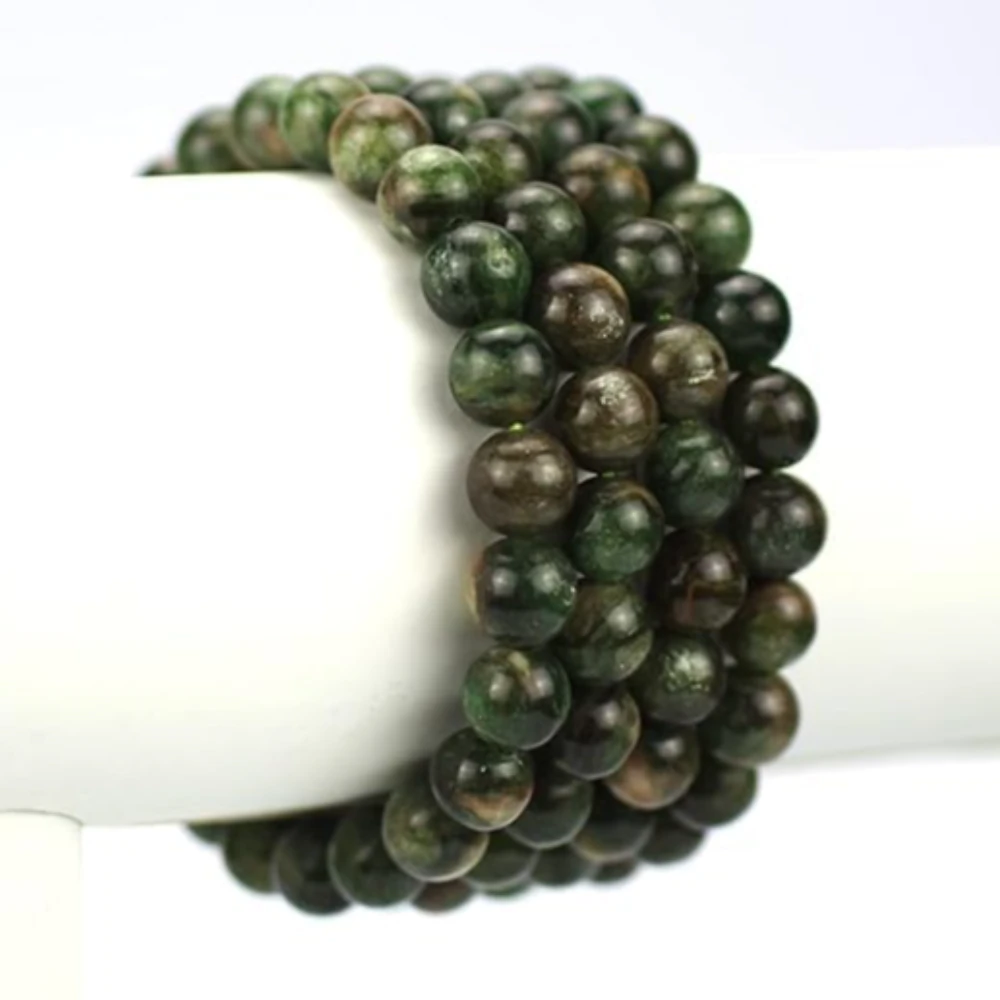 Agatesvibe Handmade Semi-Precious Gemstone Beaded Bracelet – 8mm Round Stretch Bracelet (7") for Unisex (Pack of 1) (Green Mica)