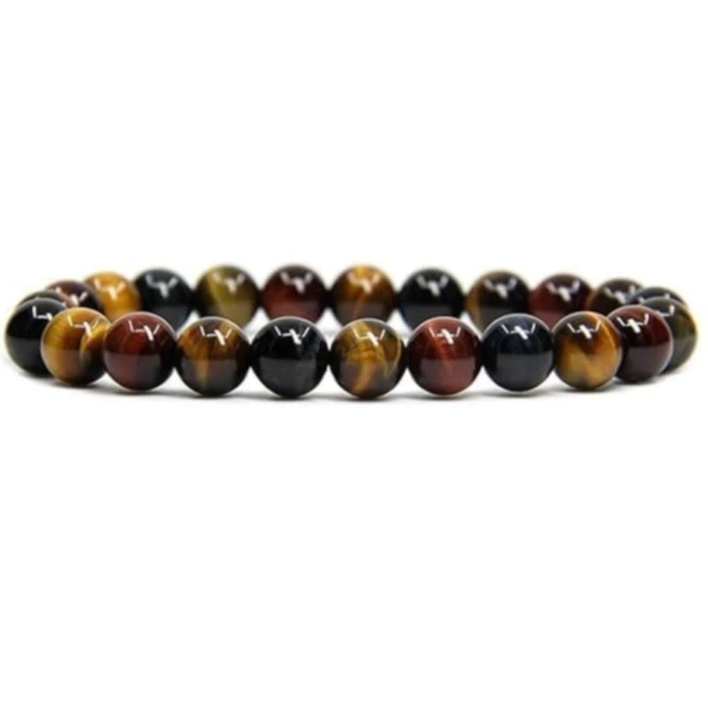 Agatesvibe Handmade Semi-Precious Gemstone Beaded Bracelet – 8mm Round Stretch Bracelet (7") for Unisex (Pack of 1) (Multicolor Tiger Eye)