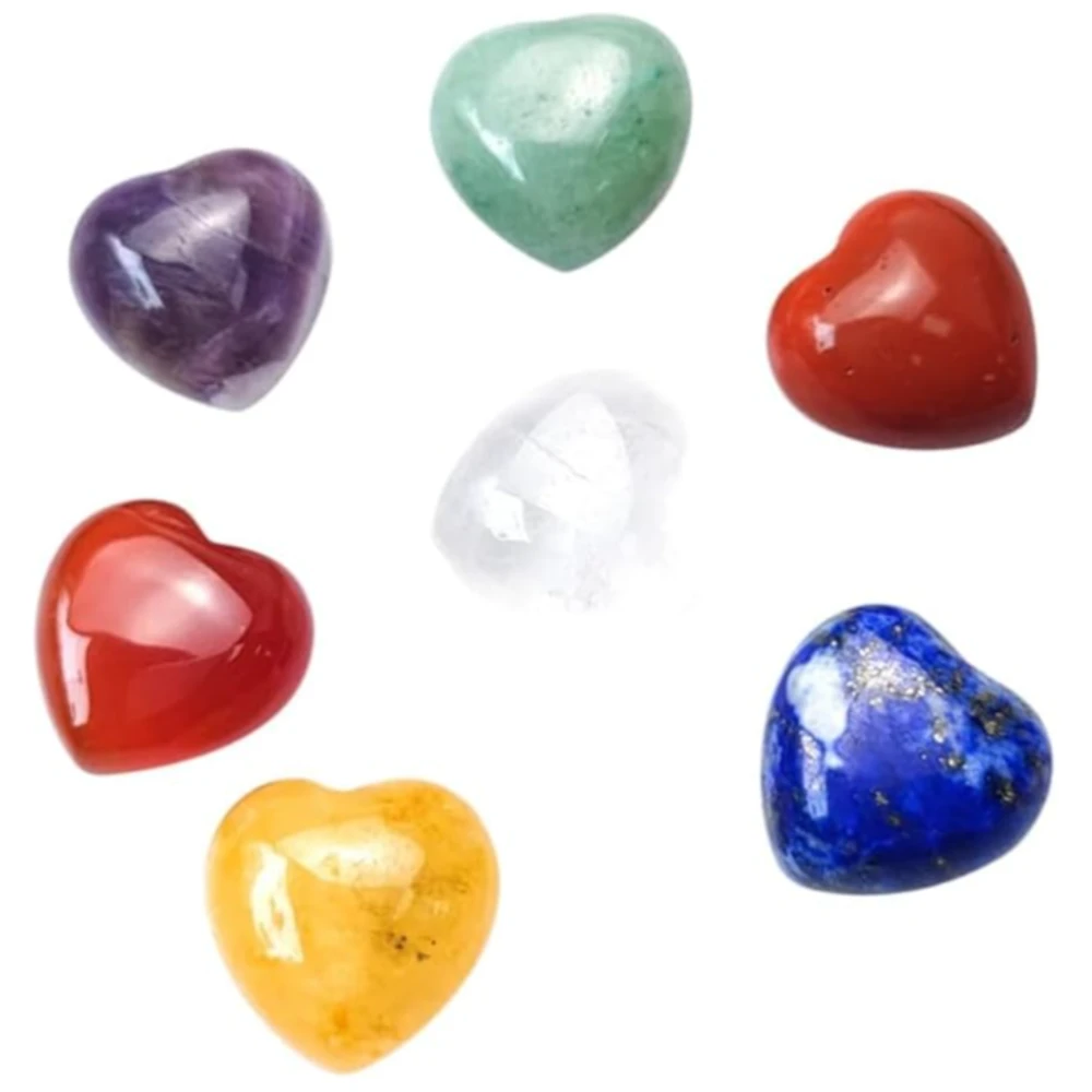 Agatesvibe "7-Piece Heart-Shaped Natural Stone Necklace Set – Meditation Crystals, Chakra Healing Stones, Holiday Gift & Decor (PAck of 1)