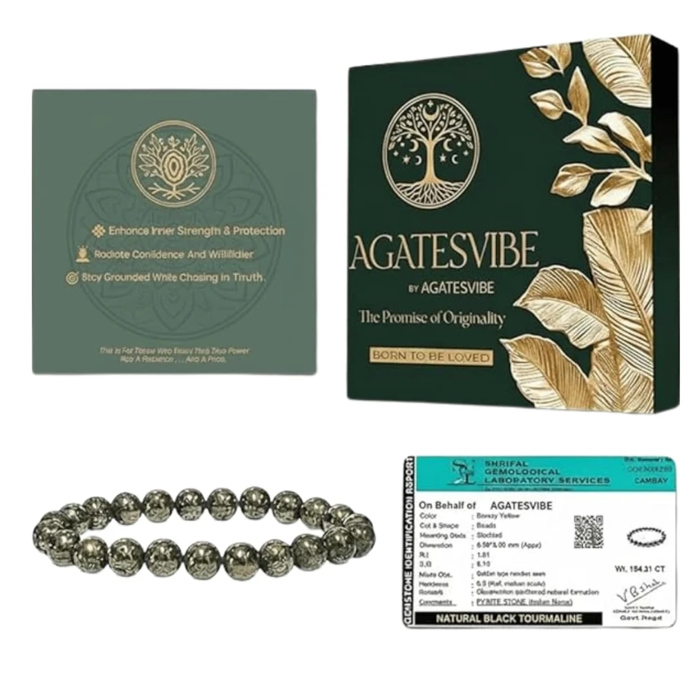 Certified Original Raw Pyrite Bracelet – Natural Stone Energy for Men & Women | Golden Pyrite Crystal for Wealth, Success & Healing with Activation Card & Authenticity Certificate