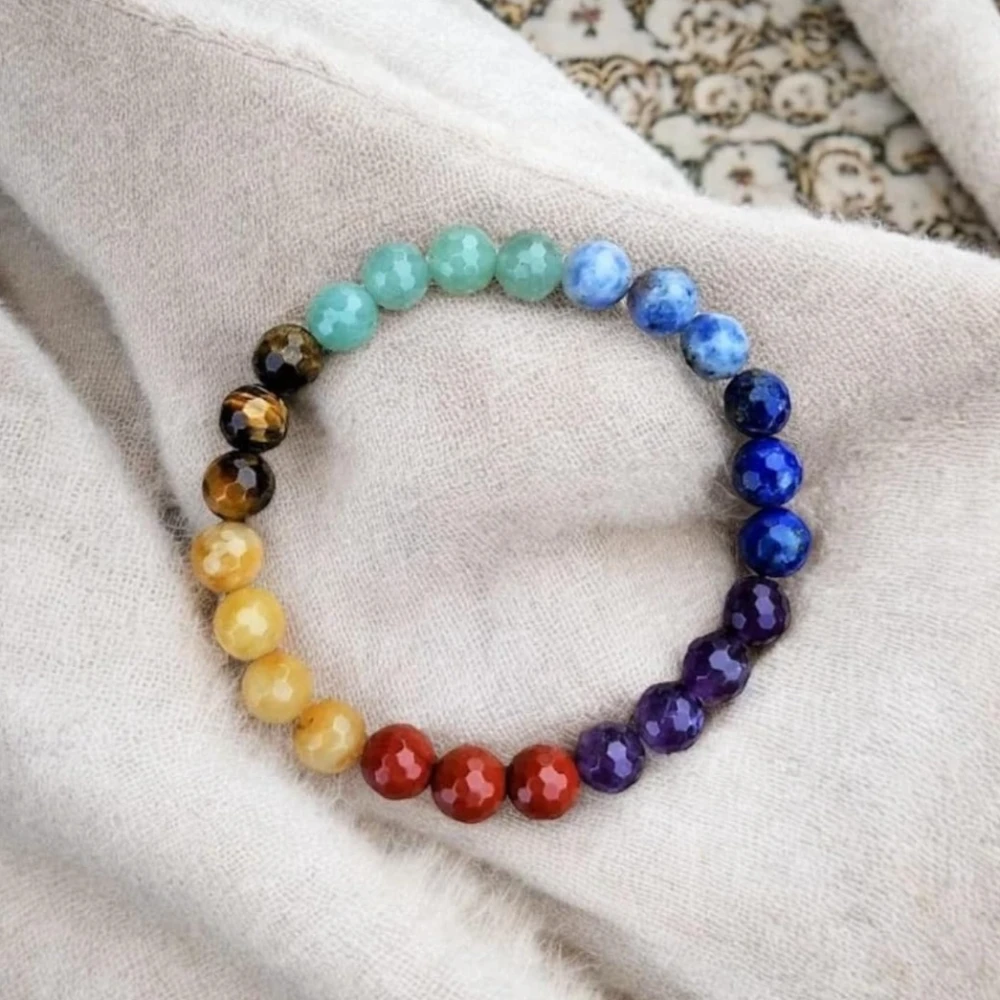 Agatesvibe 7 Chakra Healing Bracelet | Red Jasper, Amethyst & Energy Balancing Stones (Pack of 1)