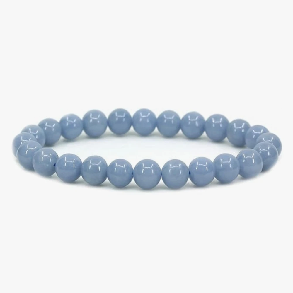Agatesvibe Handmade Gem Semi-Precious Gemstone 8mm Round Beads Stretch Bracelet – 7" Unisex (Pack of 1) (Blue Angelite)