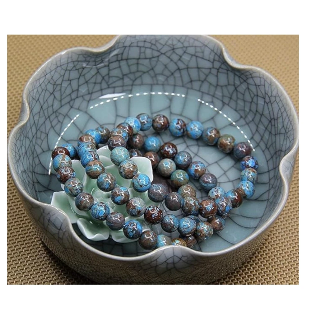 Agatesvibe Handmade Gem Semi-Precious Gemstone 8mm Round Beads Stretch Bracelet – 7" Unisex (Pack of 1) (Blue Wood Veins Jasper)