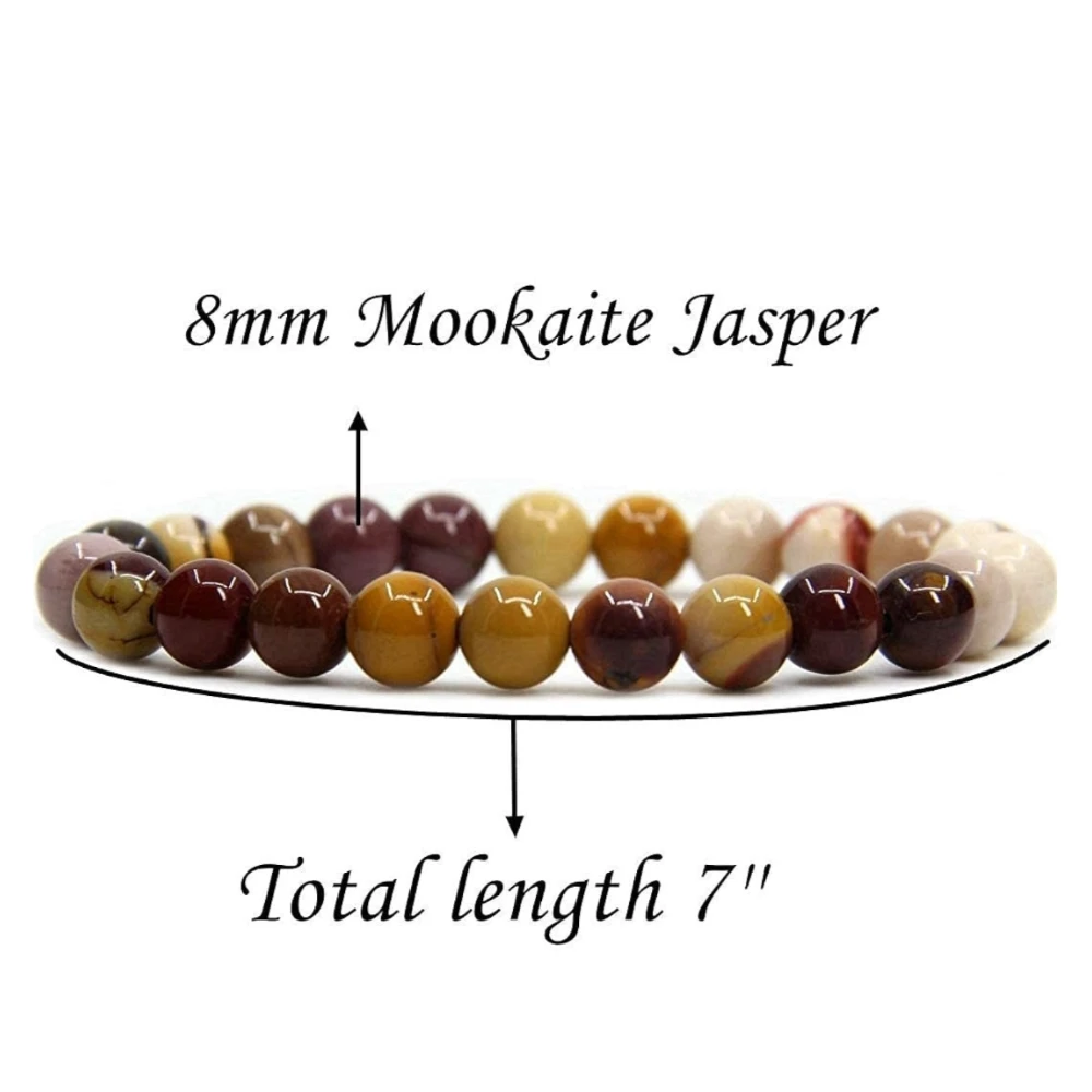 Agatesvibe Handmade Gem Semi Precious Gemstone 8mm Round Beads Stretch Bracelet 8mm Bead Size (Mookaite)