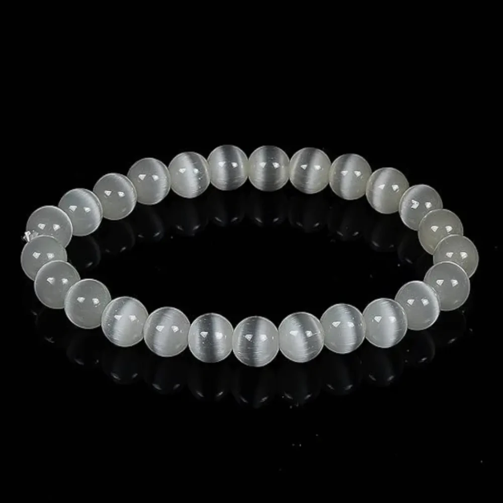 Selenite Bracelet – Natural Healing Crystal for Aura Cleansing & Energy Protection | 8mm Beads Spiritual Wrist Mala for Men & Women
