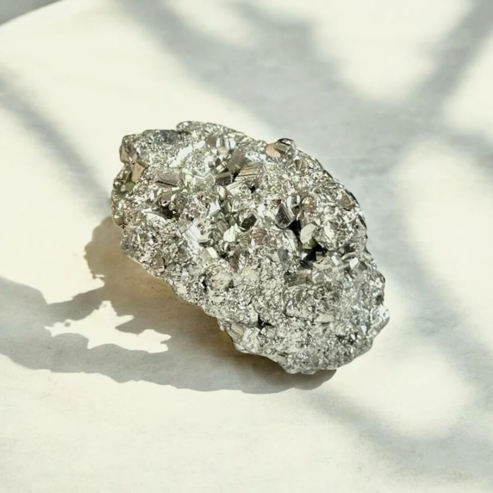 Agatesvibe Natural Energised Golden Pyrite Cluster Grade - Original Stone for Healing, Willpower, Money Manifestation, Vastu, and Business - Certified (Pack Of 1) (Pyrite 120-180 Gram Cluster Pyrite)