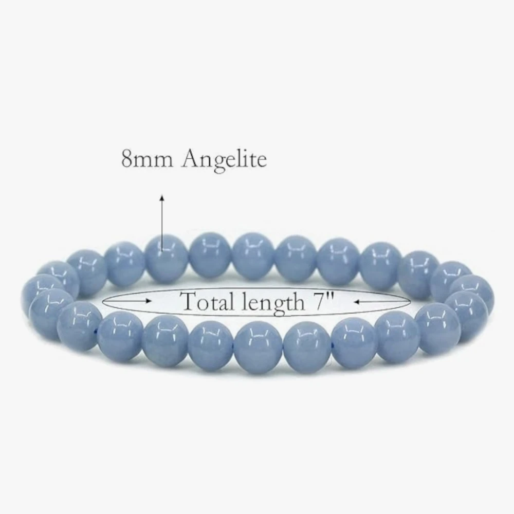 Agatesvibe Handmade Gem Semi-Precious Gemstone 8mm Round Beads Stretch Bracelet – 7" Unisex (Pack of 1) (Blue Angelite)