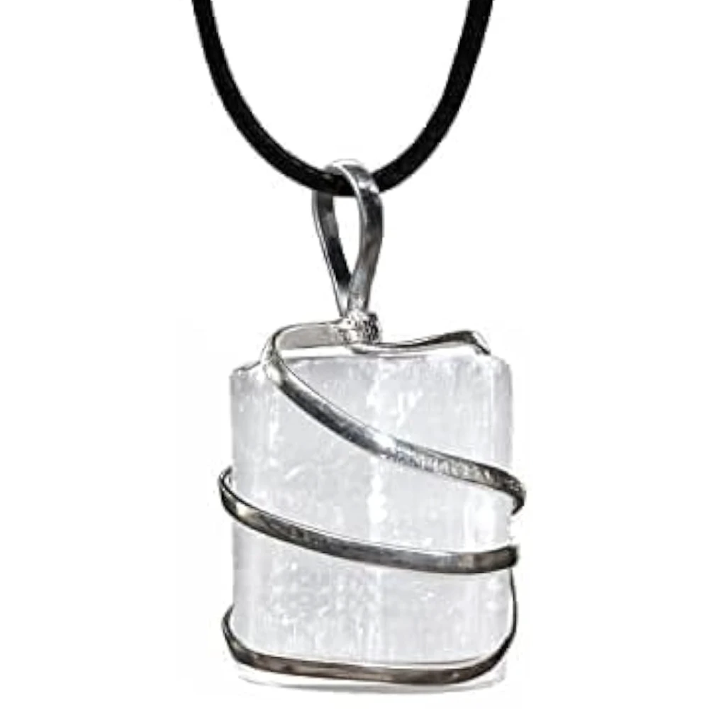 Agatesvibe Healing Crystal Pendant Necklace for Women – Handmade Jewelry with Ethically Sourced Genuine Crystals & Healing Stones (Pack of 1) (Selenite)