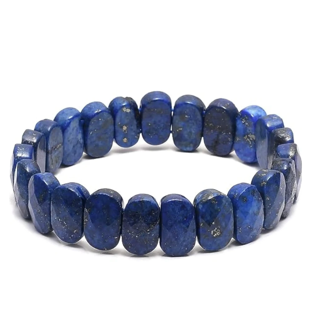 Agatesvibe "Crystal House Factory-Made Faceted Blue Lapis Lazuli Bracelet – Natural Cut Stone Crystal Bangle for Unisex Adults | Healing Energy Stone Jewelry(Pack of 1)