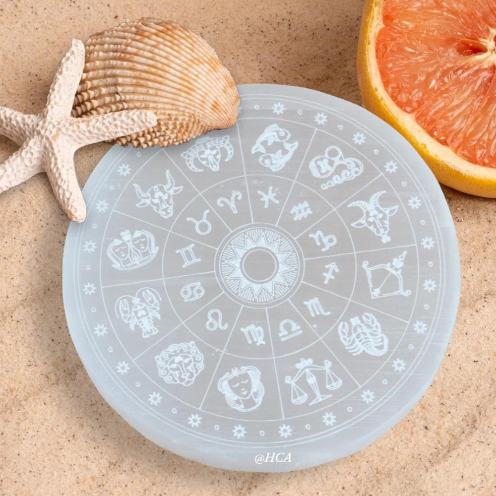 Selenite Charging Plate with Zondic Chakra Symbol (3 INCH)