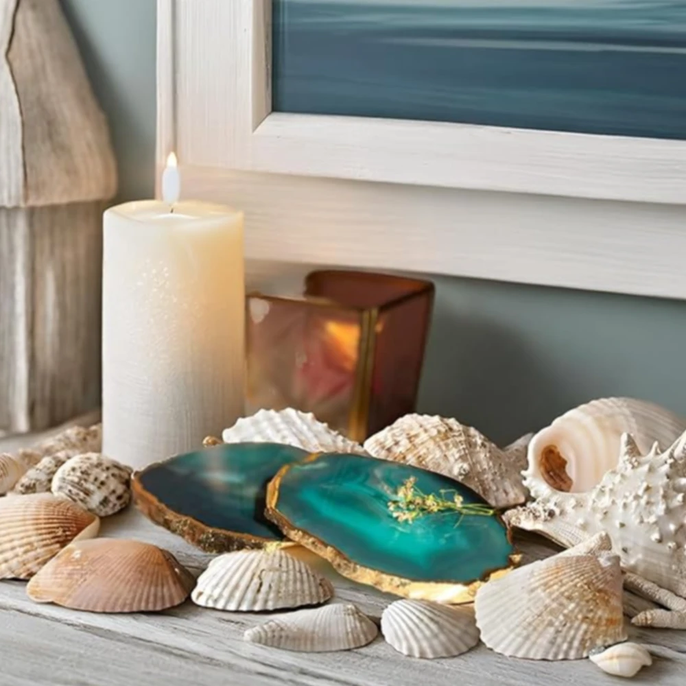 Agatesvibe Brazilian Agate Stone Coaster Beautiful Coaster Fit for Tea Cups Coffee Mugs and Glasses Perfect Table Accessories Tableware (Pack of 1) (Green Agate Set of 2)