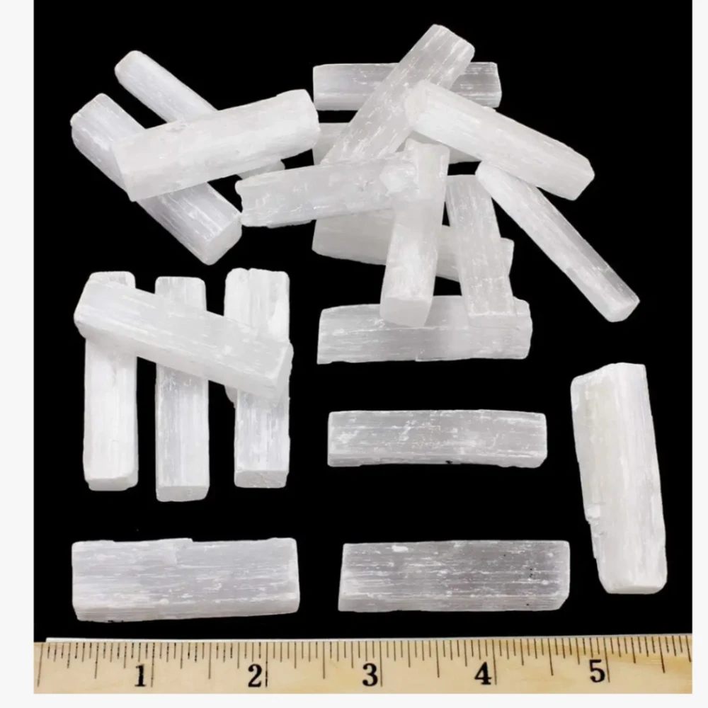 Agatesvibe Selenite Sticks Wands Bulk – 1.5–2" Each + Free Black Tourmaline & Crystal ID Card – Reiki, Chakra Healing, Protection & Positive Energy (15)