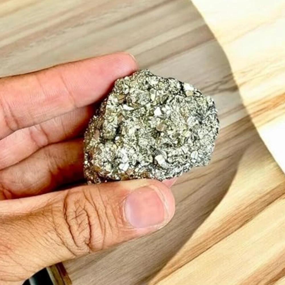Agatesvibe Natural Energised Golden Pyrite Cluster Grade - Original Stone for Healing, Willpower, Money Manifestation, Vastu, and Business - Certified (Pack Of 1) (40-80 Gram)