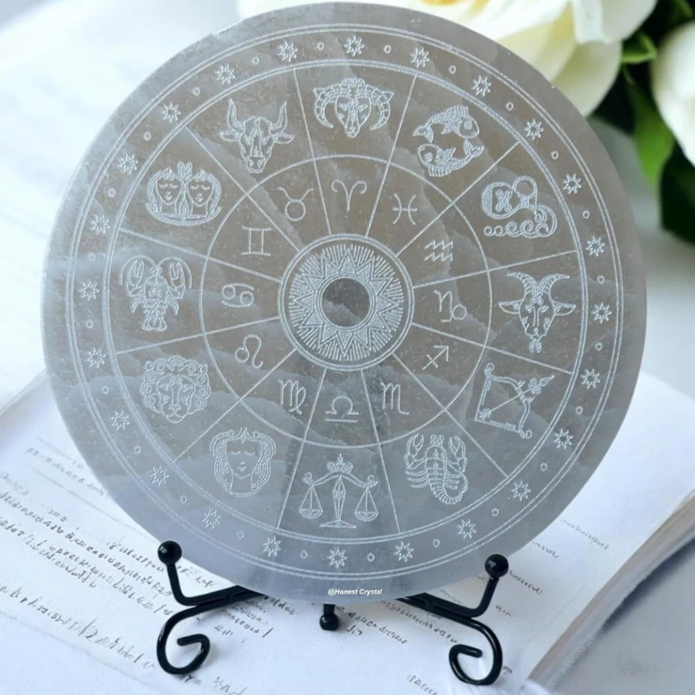 Selenite Charging Plate with Zondic Chakra Symbol (3 INCH)