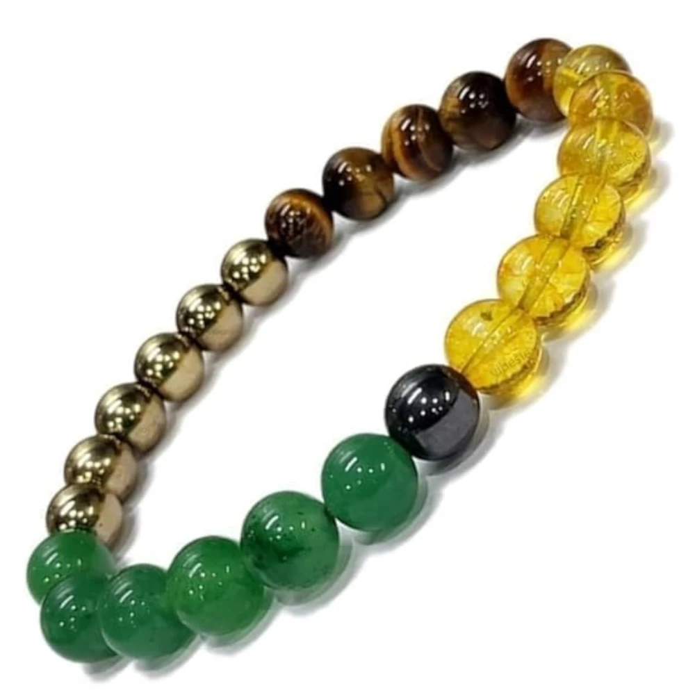 AgatesVibe Money Magnet Bracelet – Pyrite, Green Aventurine, Citrine, Hematite & Tiger Eye for Wealth, Success & Good Luck | Natural Gemstone Healing Bracelet (Unisex, Pack of 1)